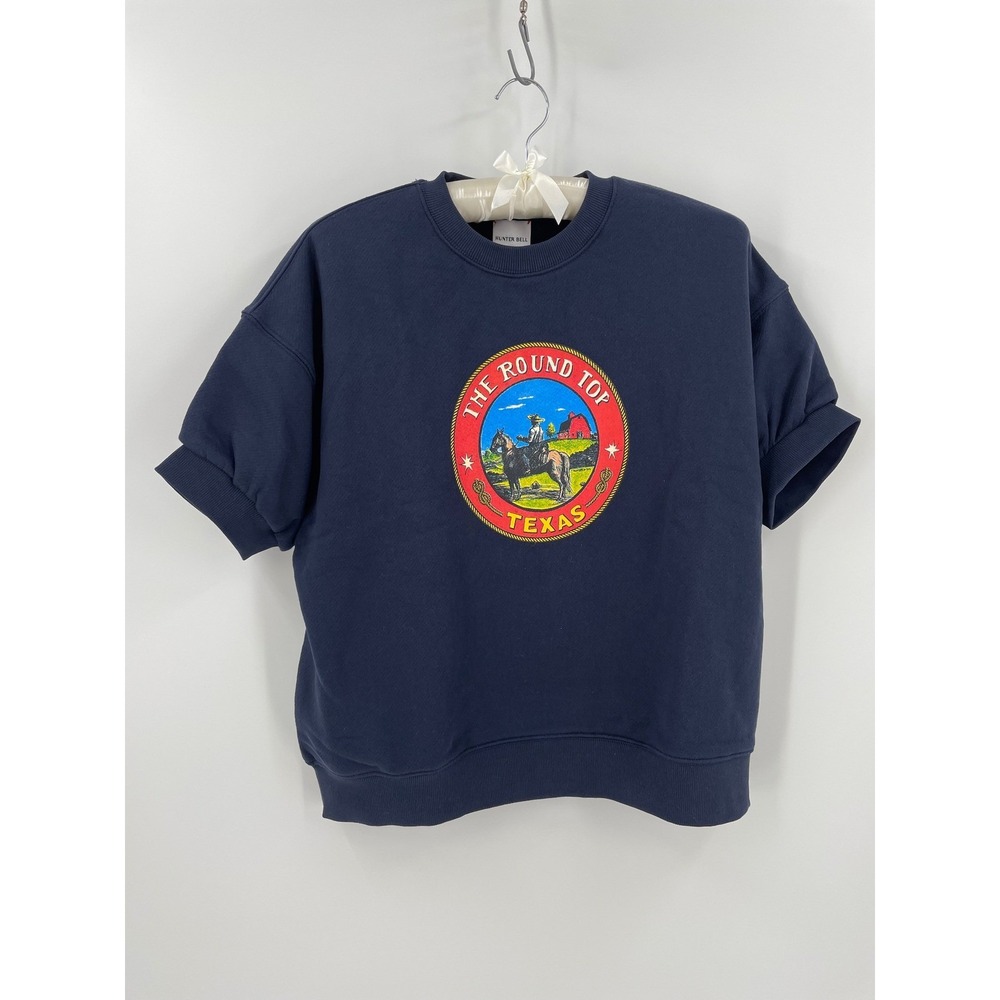 Hunter Bell Roundtop of Texas Graphic Short Sleeve Sweatshirt Navy S NWT